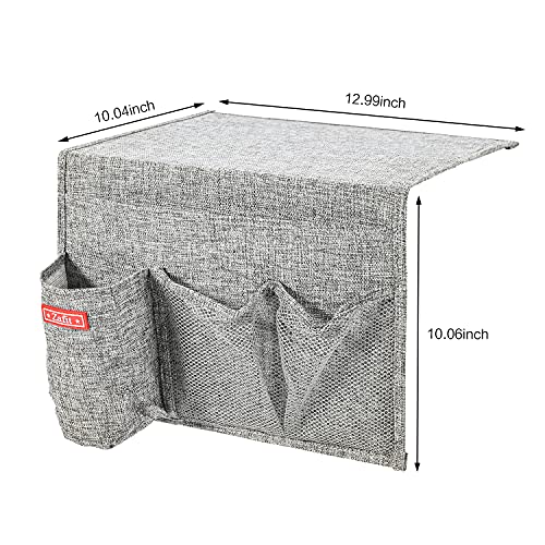 Zafit Linen 4 Pockets Bedside Caddy, Bedside Storage Organizer with Water Bottle Holde for Magazine, Remotes, Phone (Grey) - color: Grey, size: 4 Pockets