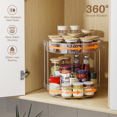 LAMU 2 Pack 2 Tier Lazy Susan Turntable Organizer 12inch Rotating Spice Rack Organization for Cabinet, Kitchen, Pantry, Countertop, Bathroom, Vanity, Medicine Cabinet Organizer, Clear - color: Clear, size: 12in 2Pack