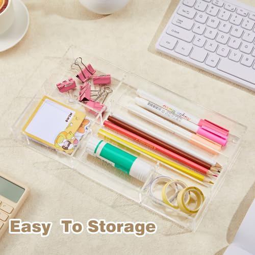 Briwooody Clear Acrylic Desk Drawer Organizer 11 x 6.1 x 1.38 Inch Storage Tray Organizer for Pens, Stationery, Desktop, Office, Bathroom, Kitchen, Makeup Supplies (6 Compartments) - color: Transparent, size: 11 x 6.1 x 1.38 Inch, style: 6 Compartments