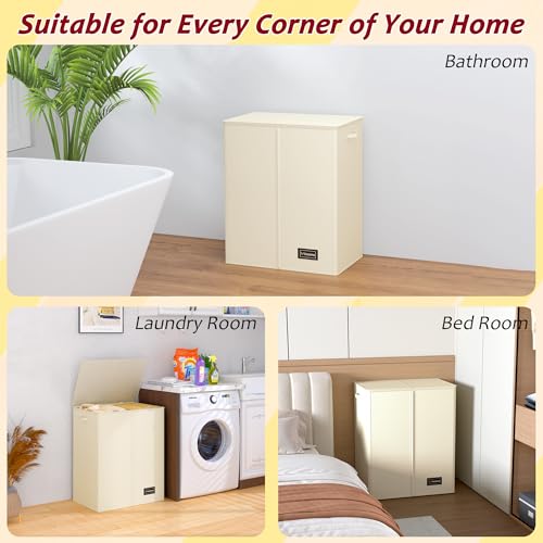 150L Laundry Hamper 2 Section, Large Laundry Hamper with Lid, Dirty Clothes Hamper with 2 Removable Inner Bags, Collapsible Laundry Basket Organizer for for Clothes Toys Towels, Hamper 2 Compartment - color: Beige, size: 150L