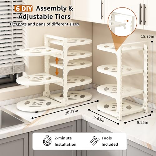 Adjustable Heavy Duty Pots and Pans Organizer Under Cabinet, 8-Tier Pot and Pan Organizers Inside Cabinet, Kitchen Cabinet Organizers and Storage, White - color: White