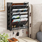 Ekisemio 7-Tier Wall File Organizer, Hanging Mesh File Holder with 4 Hooks, Sturdy Metal File Rack for Desk or Wall, Home Office Storage, Black