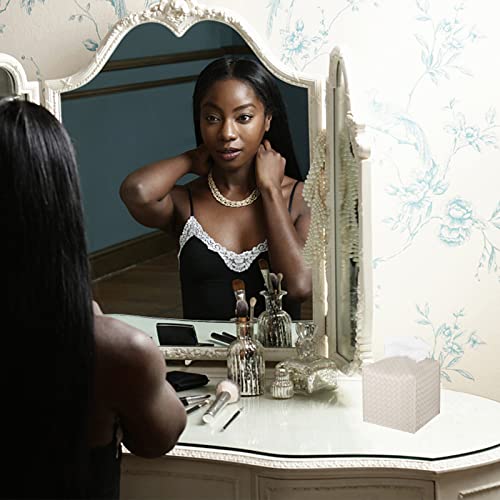 Tissue Box Cover PU Leather Tissue Holder Square Facial Tissue Case Facial Paper Organizer Dispenser for Bathroom, Vanity Countertop, Tabletop, Car, Griege - color: Griege, size: Square