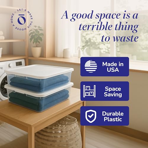 HOMZ 2-Pack Snaplock, Small Clear Plastic Storage Organizer Bins w/ Lids, 28 Quart, White - Stackable Container Boxes for Bedroom, Bathroom, Garage, and Office Organization - color: White Lid, size: 28 QT (2 Pack)