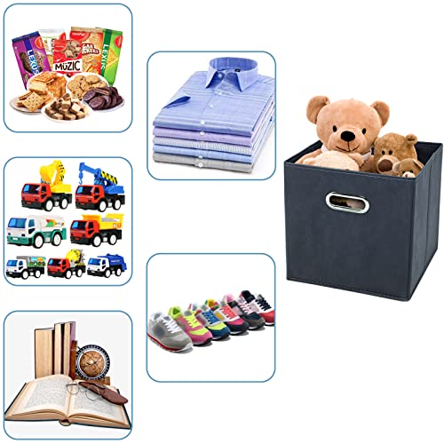 Black Fabric Cubby Storage Bins,13x13x13 Inches ,Cube Organizer Bin Foldable Storage Boxes with Dual Handles Fabric Organizer Box and collapsible Storage basket,Set of 6,Grey - color: Grey, size: 6 Pack