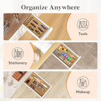 Lifewit Silverware Drawer Organizer, Utensil Tray for Kitchen, Flatware and Cutlery Holder, Storage for Spoons Forks Knives, 6.7 x 12", Natural - size: 6.7"W x 12"D