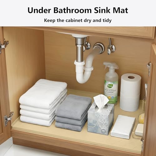 Mateeylife Under Sink Mats for Kitchen Waterproof 31"X22", Undersink Protectors，Silicone Mat Cabinet Liner, Under Sink Organizer for Bathroom and Kitchen，Boot Tray Pet Food Mat, Khaki - color: Khaki, size: 22''W x 31''L
