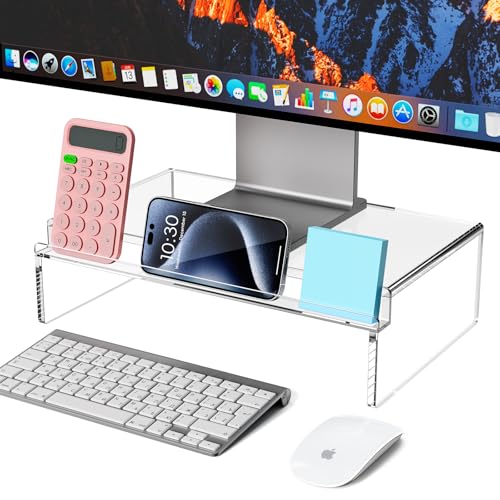 Crpich Clear Acrylic Monitor Stand Riser with Slot for Desk Accessories Organizer, Ergonomic Desktop Organizer for Computer, Laptop, Screen – Sleek & Durable Design for Office or Home
