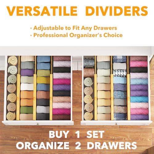 SpaceAid Bamboo Dresser Drawer Dividers 6 Pack, 4.65“ High Adjustable 12.5“-17” Drawer Organizers, Expandable Organization for Clothing, Clothes, Dressers, Natural - color: NATURAL, size: 4.65''H, 12.5''-17''L