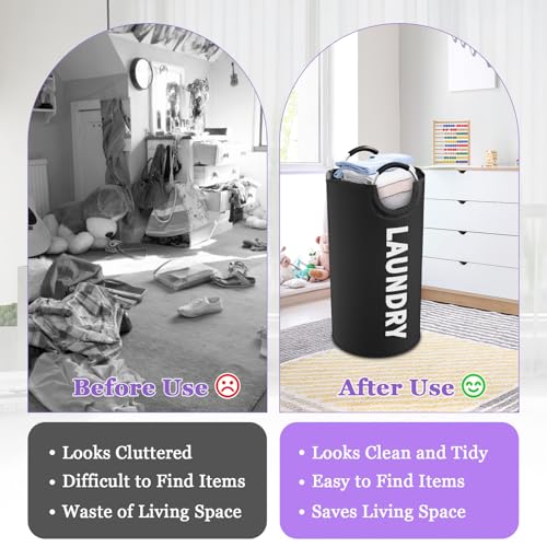 95L Large Laundry Hamper for Adult, Foldable Black Laundry Basket with Soft Handles, Freestanding Dirty Clothes Hampers, Portable Laundry Bin for Flat, Bathroom, Black - color: Black, size: L-95L