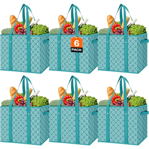 WISELIFE Reusable Grocery Bags [6 Pack],Large Grocery Tote Bag Water Resistant Shopping Bags Foldable Grocery Bag for Clothes,Shoes and Picnic,Green - color: Green, size: 6 PCS