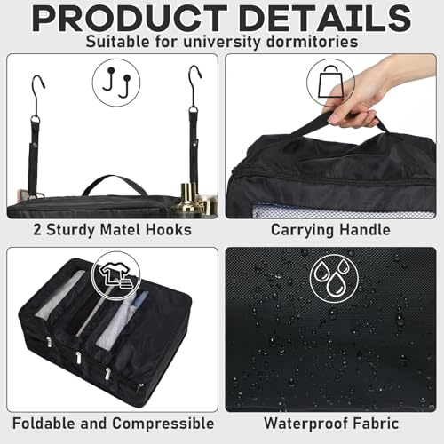 Back to School Hanging Suitcase Organizer Black 4 Layer Dorm Room Clothes Storage Bag with Adjustable Hook Pack Hang Travel Organizer for College Dorms Summer Camp Closet - color: Black