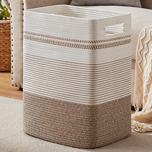 80L Large Cotton Rope Laundry Basket for Bedroom & Laundry Room, Tall Clothes Hamper with Sturdy Handles, Neutral Storage Bin Capable of Holding Blankets and Toys - color: Brown Variegated, size: 80L