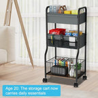 3-tier Baby Diaper Caddy Organizer and Storage Cart with 4+3 Dividers, Metal Utility Cart with Lockable Wheels for Nursery, Bedroom, Bathroom, Black - color: Black