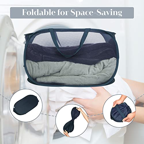 5 Pcs Durable Collapsible Laundry Baskets, Foldable Laundry Basket Large Opening, Pop Up Laundry Hamper with Pocket, Clothes Hamper with Handles for Laundry, Bathroom, Kids Room, Dorm or Trave - color: Gray+Black+Navy+Green+Beige