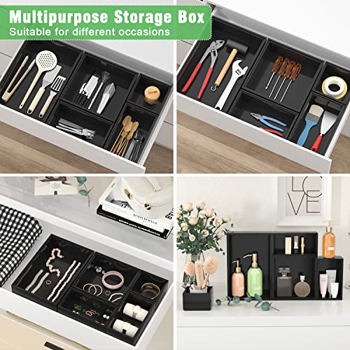 Black Bamboo Bathroom Drawer Organizer, Wooden Kitchen Utensil Holder Set of 5, Stackable Junk Drawer Organizer Tray, Multi-Use Storage Bins Boxs Dividers for Home, Office, Clothing, Makeup, Jewelry - color: Black