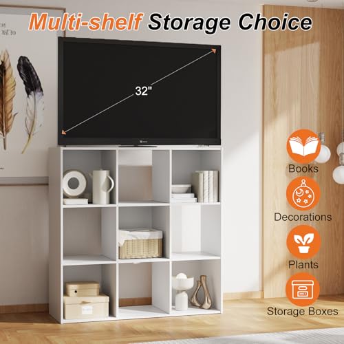 Sweetcrispy 9 Cube Storage Organizer - Open Cube Bookshelf with 5 Removable Back Panels, Display Storage Bookcase for Living Room, Bedroom, Entrance Hall, Home Office，36" L×11.6" W×36" H, White - color: White, size: 9-Cube(36"L×11.6" W×36"H)