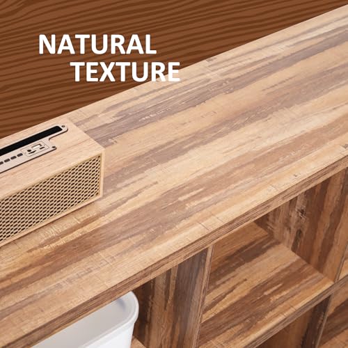 8 Cube Storage Organizer Bookshelf, Industrial Horizontal Bookcase, Accent Cubby Shelf, Media Console Table for Living Room, Home Office, 13.6" D x 63" W x 30.9" H, Light Oak - color: Light Oak, size: 8 Cube- 2 Tier