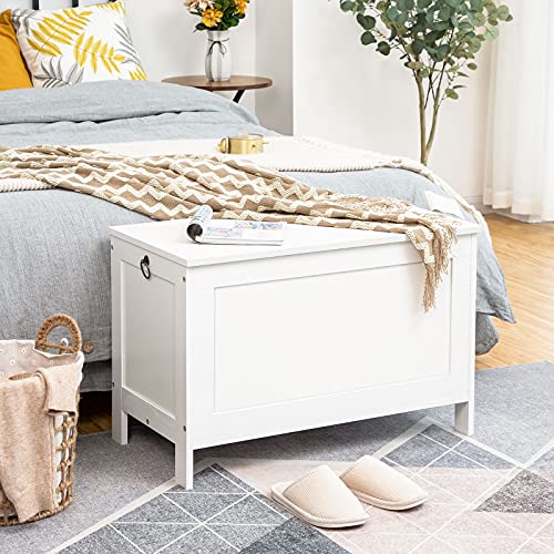 HOOBRO Toy Box, Retro Wooden Look Storage Chest with Safety Hinge, Entryway Storage Bench Supports 220 lb, 29.9 x 15.7 x 18.9 Inches Toy Chest Organizer, Easy Assembly (White) WT75CW01G1 - color: White, size: 29.9x15.7x18.9 Inch