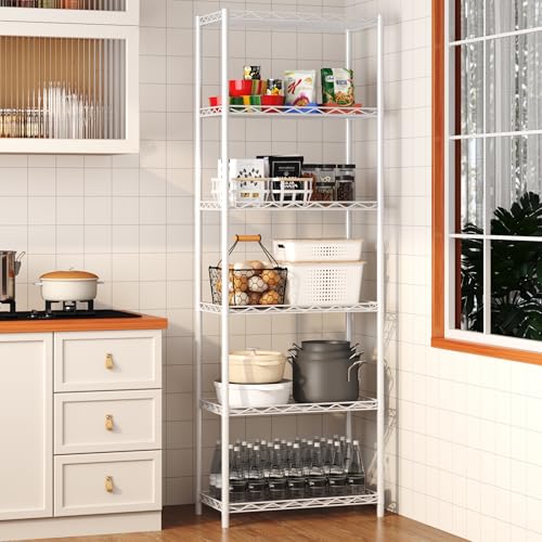 HOMEFORT 6-Tier Wire Shelving, 6 Shelves Unit Metal Storage Rack, Durable Organizer, Perfect for Pantry Closet Kitchen Laundry Organization (White) - color: White, size: 21"W x 11"D x 67"H