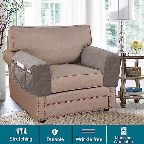 Non-Slip Sofa Armrest Protector,Thick Velvet Armrest Covers for Chairs and Sofas Couch with Side Pocket,Armrest Storage Organizer,Washable Arm Covers for Dogs，Set of 2 (Taupe) - color: Taupe