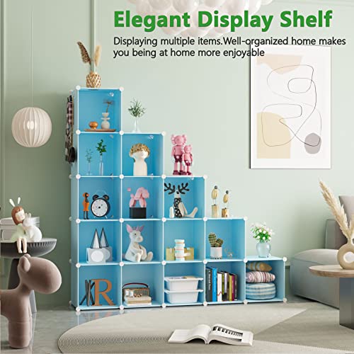 C&AHOME Cube Storage Organizer, 16-Cube Shelves Units, Plastic Storage Cubes, DIY Closet Organizer, Modular Closet Storage Shelves Ideal for Home, Bedroom, 48.4" L × 12.4" W × 48.4" H Blue UPCS16L - color: Blue