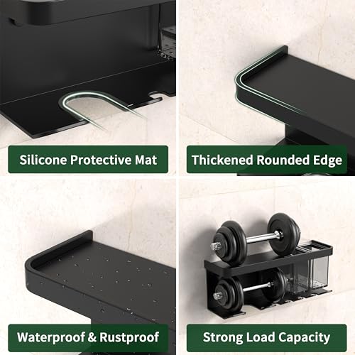 Hair Dryer Holder Wall Mounted Adhesive/Drilling, Hair Dryer Storage Organizer with Shelf & Hooks for Bathroom, Blow Dryer Holder, Hair Tool Organizer (Black) - color: Black