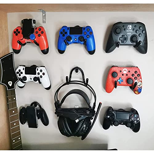 Pmsanzay 3 Pack Universal Self-Adhesive Game Controller Wall Mount Storage Organizer Stand Holder Hanger for Xbox One PS4 Switch Pro Controller,Headphone,Cables,etc - No Drilling, Stick on