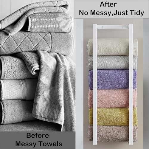 Towel Rack for Rolled Towels, Towel Rack for Bathroom,Wall Mounted Metal Bathroom Organizer, Bath Towel Holder Wall for Modern Small Space Bathroom Towel Storage (White) - color: White