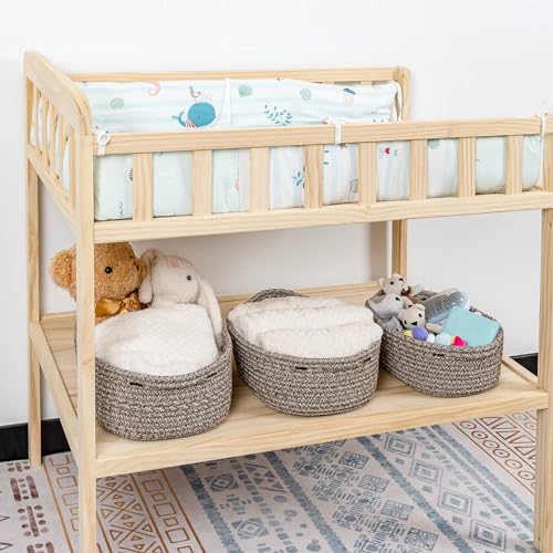 CubesLand Small Cotton Rope Storage Basket Set 5, Shelves Baskets for Organizing with Handle, Decorative Closet Storage Bins for Countertop Toilet Paper Basket for Toilet Tank Top,Mixed Brown Basket - color: Mixed Brown