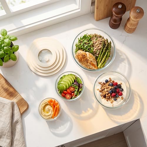 Urban Green Glass Food Container Set with Glass Lid, 4 Pack, Meal Prep Containers with Silicone Framed Airtight Lid, Leakproof, 100% Plastic Free, - color: White Sand-RD