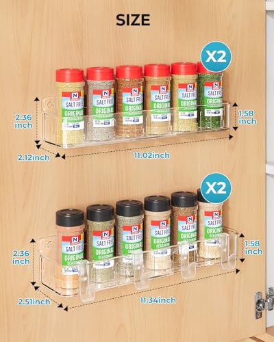 Nieifi Spice Rack Wall Mount, 4 Pack, Clear, Screw or Adhesive Installation, Spice Rack Organizer for Your Kitchen Cabinet or Pantry Door - color: Clear