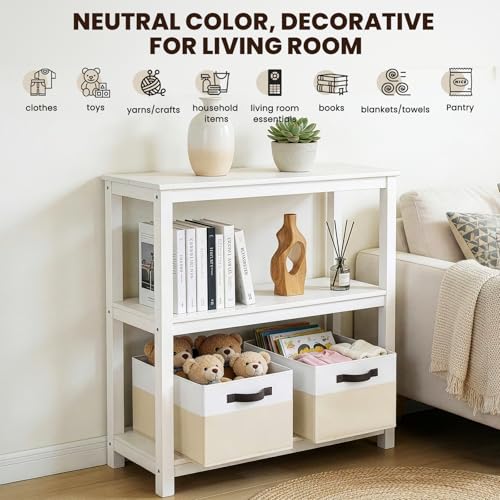 Criusia 6 Pack Large Toy Box Chest, Collapsible Sturdy Toy Storage Organizer Bins Baskets for Kids, Boys, Girls, Nursery, Playroom, Shelf Baskets for Lego Puzzle Balls, Game Organizer (14L*10W*9.5H) - color: White with Beige, size: 6pcs - Rectangular 14"x