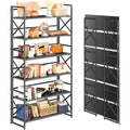 4NM Extra Wide 6 Tiers No Assembly Book Shelves, 61.8" H Folding Bookshelf Bookcase Open Industrial Foldable Shelves for Bedroom, Living Room, Home Office - All Black - color: All Black, size: Wide XX 6-Tier