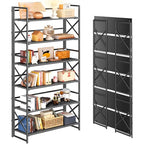 4NM Extra Wide 6 Tiers No Assembly Book Shelves, 61.8" H Folding Bookshelf Bookcase Open Industrial Foldable Shelves for Bedroom, Living Room, Home Office - All Black - color: All Black, size: Wide XX 6-Tier