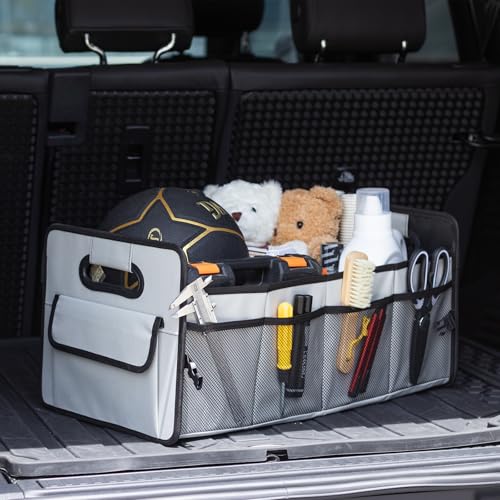 JiatuA Car Trunk Organizer, Car Organizers and Storage Collapsible Multi Compartment Container Box, Adjustable Car Accessories for SUV Sedan Truck, Standard Size, Grey - color: Grey, size: Standard