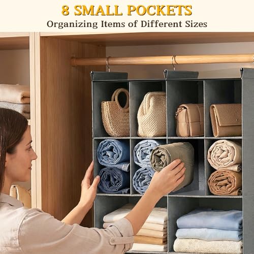 Ofiray-home 3 Tier Hanging Closet Organizer, 10 Compartments Sweater Organizer for Closet with 3 Sturdy Hooks, Closet Organizers and Storage, Wardrobe, Rv, Garment Rack, Grey - color: Grey, size: 3-Tier