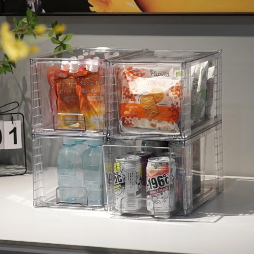 1Pack Large Stackable Kitchen Storage Drawers, Clear Foods Organizer Bins with Handles, Easily Assemble for Bathroom, Kitchen, Pantry, Cabinet, Closet(XL-Down Handle) - color: Down Handle, size: 1 Pack