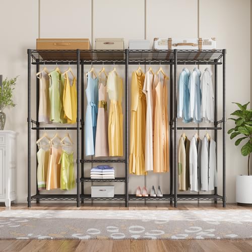 VIPEK V40 Heavy Duty Clothes Rack, 1110lbs Capacity Sturdy Metal Garment Rack, Clothing Rack with 6 Shelves & 4 Hang Rods, Adjustable Open Wardrobe Closet Organizer for Bedroom/Apartment/Retail, Black - color: Black, size: V40 Regular
