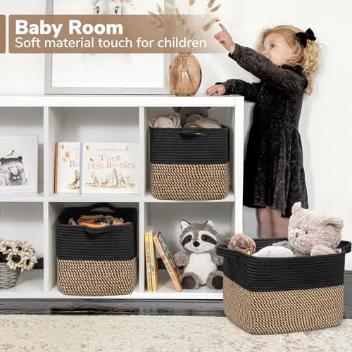 Goodpick Cube Storage Bins - Towel, Book, Cloth, Shoes, Closet Shelf Woven Baskets for Office, Baby Laundry, Toys, 13''x10''x9'' - color: Black, size: 13"L x 10"W x 9"H