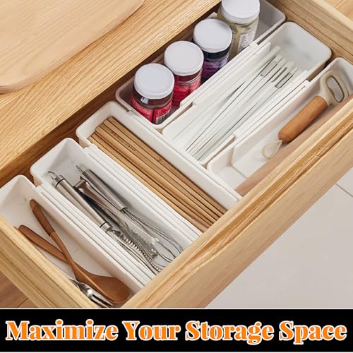 Expandable Drawer Organizer for Deep Kitchen Drawers, Adjustable Sliding Tray for Kitchen Utensils, Cooking Tools and Small Accessories
