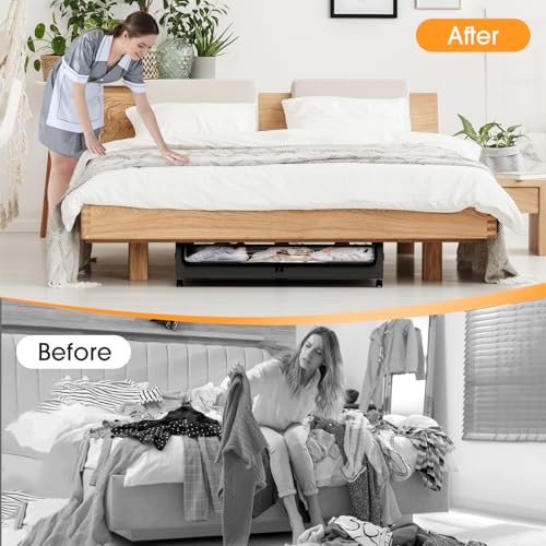SpaceHacks Under Bed Storage with Wheels 1Pack Storage Containers with Clear Window&Label Under Bed Drawers Rolling Under Bed Storage for Clothes,Shoes, Blankets (30.71 x 16.93 x 6.69 in, Dark Grey) - color: Dark Grey, size: 1 pack