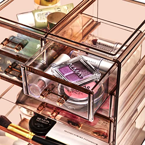 Sorbus Acrylic Makeup Organizer Set, 7-Drawer Vanity & Countertop Cosmetic Storage with Small & Wide Drawers, Bronze Glow Makeup Storage for Brushes, Lipsticks, Jewelry, Holiday Gift for Women & Teens - color: Bronze Glow, style: 3 Large, 4 Small Drawers
