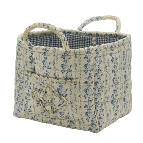 Quilted Fabric Storage Basket with Handles & Pocket, Foldable Laundry Hamper Boho Floral Print Organizer Bin for Home, Picnic, Office 12"x10"x10" (B-5) - color: B-5