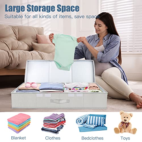 Supowin Underbed Storage Containers Bin with Lids, Large Under Bed Storage Organizer Box with Handle, Foldable Under the Storage Bags for Organizing Clothes, Shoes, Blankets, Pillows - color: E-Light Grey