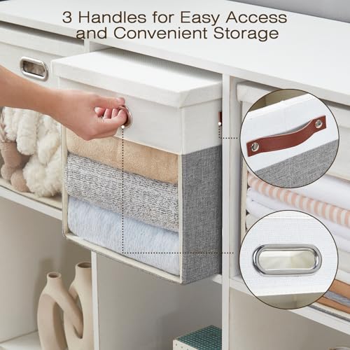 Ultra Thick Fabric Storage Cubes with Lids & Windows, 13-Inch Foldable Closet Storage Bins with 3 Handles, Home Decorative Boxes for Bedroom, Living Room, Dorm, Office (Gray & White) - color: Gray&White, size: 13"L x 13"W x 13"H