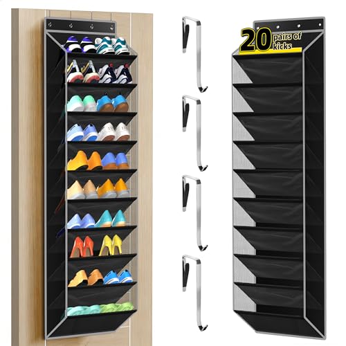 PAULONE 10-Pocket Multi-Use Over the Door Organizer, Heavy Duty 95lbs Capacity with Breathable Mesh, Versatile Hanging Storage for Shoes, Toys, Office Supplies-Classic (Black, 10-Shelf,) - color: Black, size: 10-Shelf,
