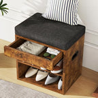 YMYNY Small Shoe Storage Bench with Cushion and Drawer, 2 Tier Adjustable Entryway Bench with Storage, Wooden Shoe Rack Bench for Entryway, Living Room, Hallway, Closet, Bedroom, Rustic Brown, HSC002H - color: Rustic Brown