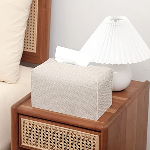 Tissue Box Cover PU Leather Tissue Holder Square Facial Tissue Case Facial Paper Organizer Dispenser for Bathroom, Vanity Countertop, Tabletop, Car, Rectangle, Griege - color: Griege, size: Rectangle