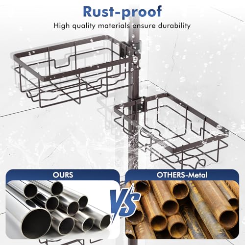 Vatex Corner Shower Caddy Tension Pole,Adjustable 30-120 Inch Bathroom Organizer Storage,Rustproof 6-Tier Shower Corner Shelves,Towel Rack, Toothbrush Holder, Soap Dish Organizers - color: Bronze